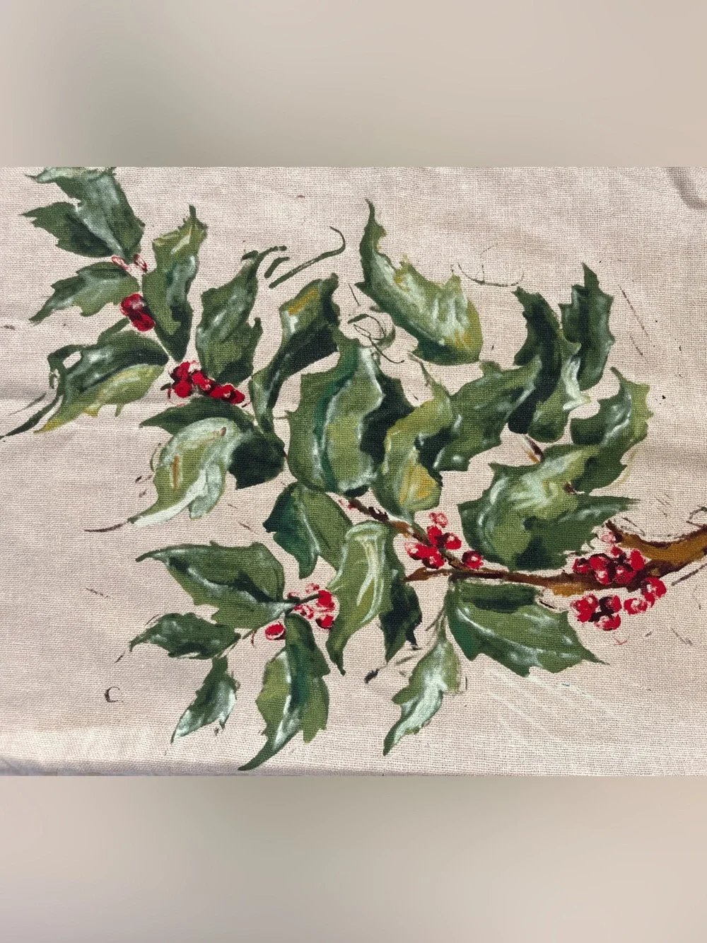 NWT Pottery Barn Christmas Holly Berry Pillow Cover Linen Painted 16x26 Lumbar